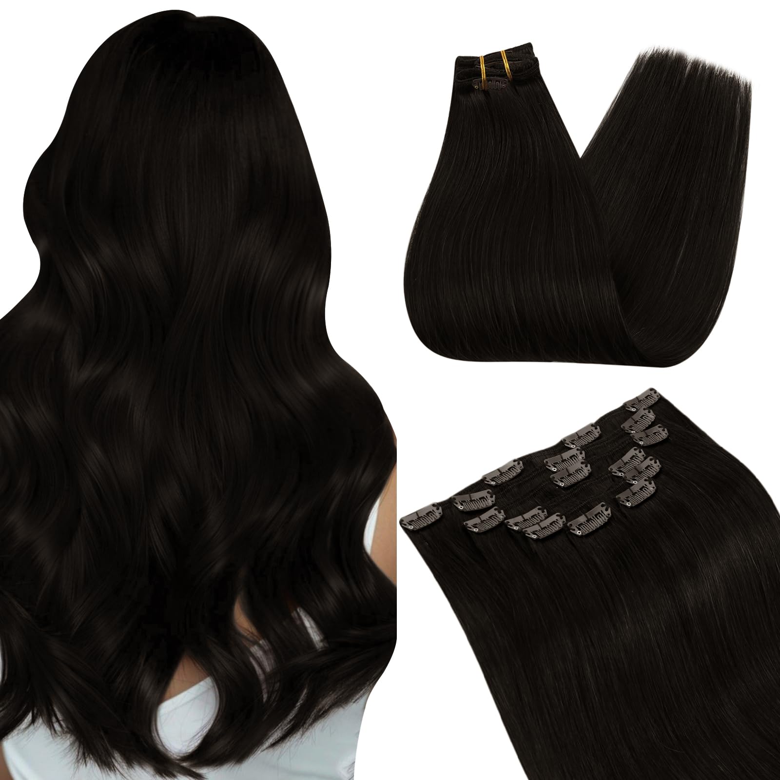 Ugeat Human Hair Clip in Extensions 20 Inch Hair Extensions Real Human Hair Clip ins Darkest Brown Remy Hair Extensions Clip in Add Length 7pcs 120g