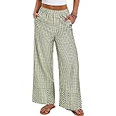 ANRABESS Womens Gingham Pants Checkered Plaid Striped Boxer Wide Leg Palazzo Pants Lounge PJ Bottoms Trousers with Pockets