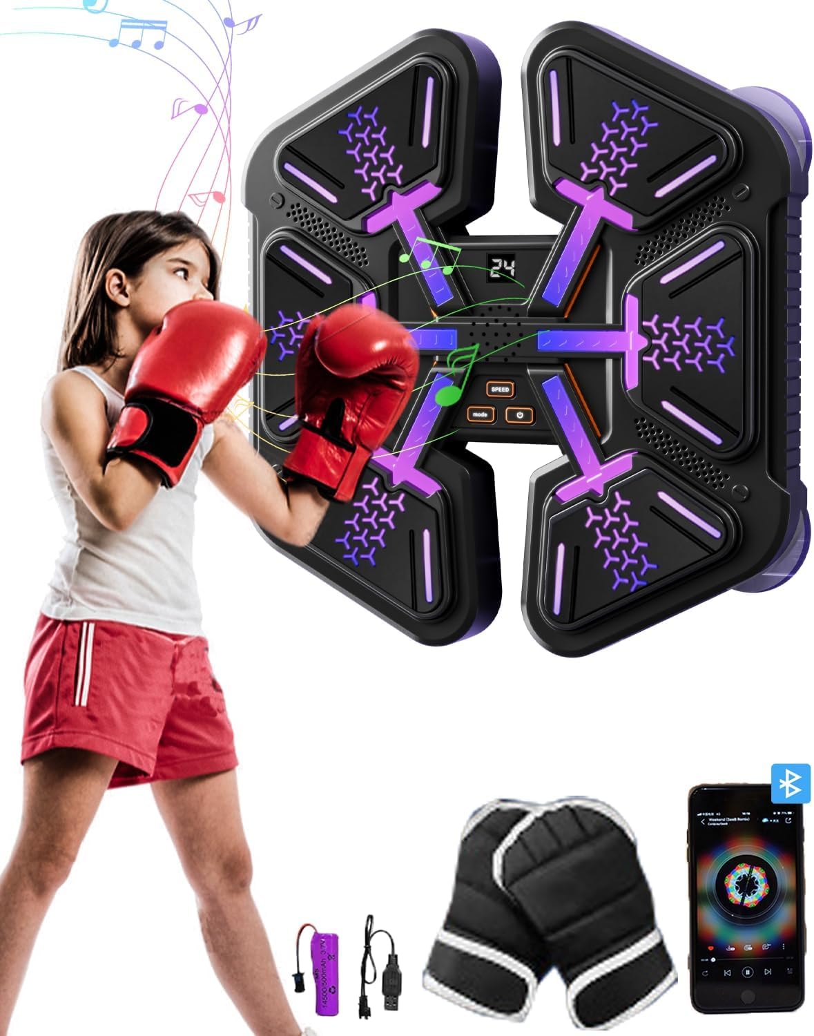 Photo 1 of LITTCO 2024 Upgrade New Smart Music Boxing Machine with Boxing Gloves, Wall-Mounted Exercise Equipment for Home, Kid Teenagers Boys Girls Birthday (Blue)