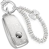 CTRINEWS for Mercedes Key Fob Cover with Fashionable Zirconia Wristlet KeyChain,Enchanting Diamond Patterns Soft Case for A C E G S Class CLA/K/S E43 GLA/B/C/E/K/S GT SLC/K/S (White, B)