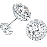 Dwearbeauty Silver Earrings, stud earrings for women with 18K White Gold Plated Earring Hypoallergenic Round Cut Cubic Zirconia Earrings