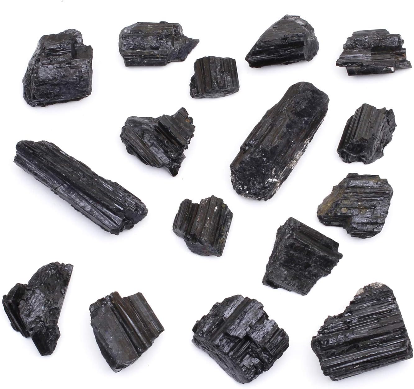 Dancing Bear Black Tourmaline Crystals Bulk (1/2 LB), Includes: (1) Selenite Stick & Information Cards, Rough Raw Natural Stones for Good Vibes, Reiki Energy, EMF & Radiation Protection, Made in USA: Home & Kitchen