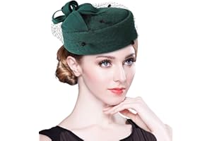 Z&X British Vintage Wool Felt Pillbox Hat Ladies Church Derby Winter Fascinator Hat Veil Flower Fedoras