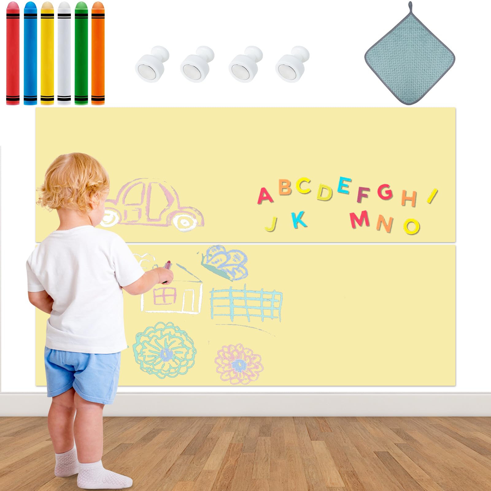 Photo 1 of Magnetic Chalkboard Wall Decal For Kids,Upgraded Thickened Magnetic Chalkboard for Wall,Suitable for Home Decoration Wallpaper and Children's Game Room,School,Home Decor (ivory White-2Pcs, 16x40 Inch)
