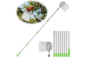 BURMONG 6.6 FT Fruit Picker Tool with Stainless Steel Pole & Soft Cloth Basket – Lightweight Tree Fruit Harvester for Apple, 