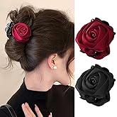 2 Pcs Retro Satin Rose Hair Claw Clip for Women Rose Flower Nonslip Jaw Clips Floral High Ponytail Hold Strong Clamps Thick Thin Hairpins for Hair Styling Shark Clip Hair Accessories