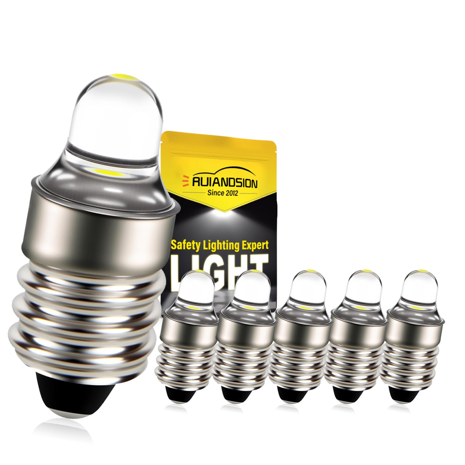 Ruiandsion 6pcs E10 LED Bulb 3V 6000K White LED Bulb for Torchlight Flashlight Torch Headlight,Non-Polarity