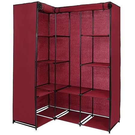 Songmics Corner Canvas Wardrobe With 2 Hanging Rail Cupboard