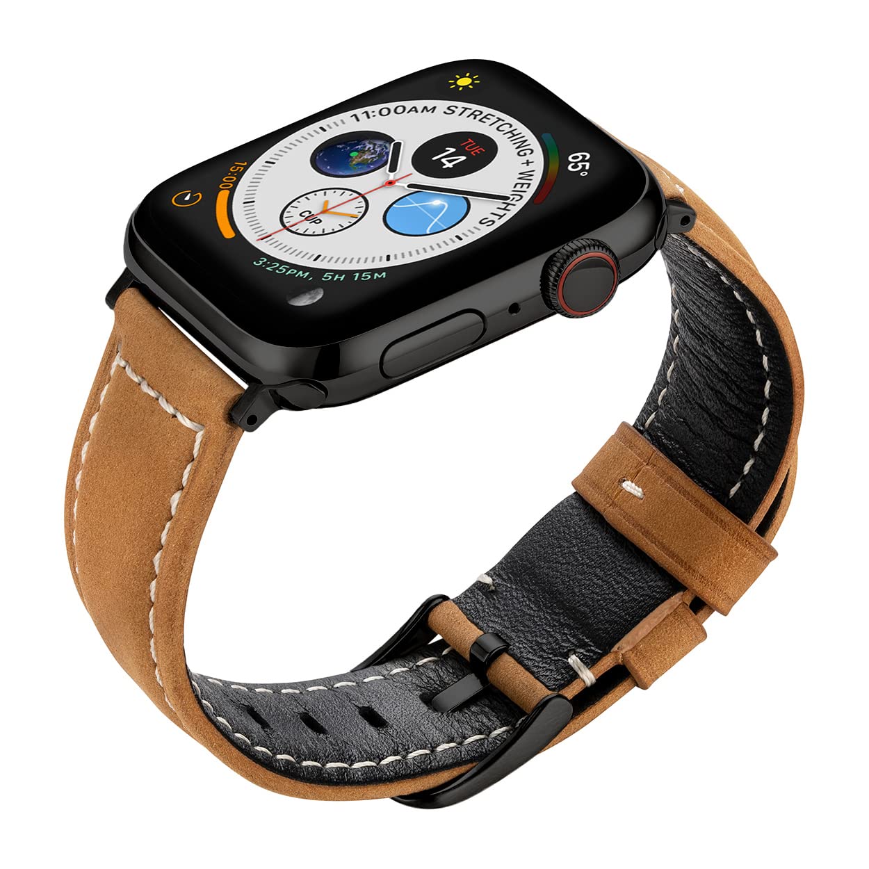 Buckle & Band Mila Suede Leather Compatible Apple Watch Strap Light Brown Genuine Leather Suede Band with Black Buckle for Series 1, 2, 3, 4, 5, 6, 7 42mm, 44mm, 45mm, 49mm Ultra