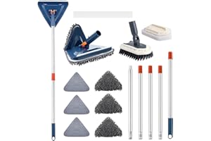 Ceuku Wall Cleaner Mop with Long Handle 85 Inches Baseboard Cleaner Tool Duster with 6 Replacement Pad and 2 Tile Tub Brush, Wall Mop for Cleaning Ceiling Window Tile Tub