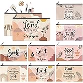 Talltalk 8 Pcs Christian Makeup Bag Bulk for Women Bible Verse Pencil Pouch Inspirational Religious Cosmetic Bag with Zipper Christian Gifts for Women Travel Christmas Birthday Party(Boho Pattern)