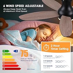 BYKISTOK 48 Inch Ceiling Fan with Light, Black