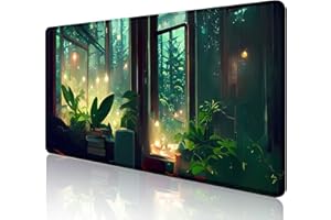 SXCKANG Green Desk Mat Plants, Aesthetic Mousepad Large XXL Gaming Deskmat, Rainy Day Big Long Desk Mat for Work, Game, Offic