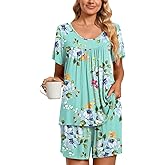 TAOHUADAO 2 Piece Women's Short Sleeve Pajama Sets, Lounge Sleepwear Ladies Pjs Sets with Pockets