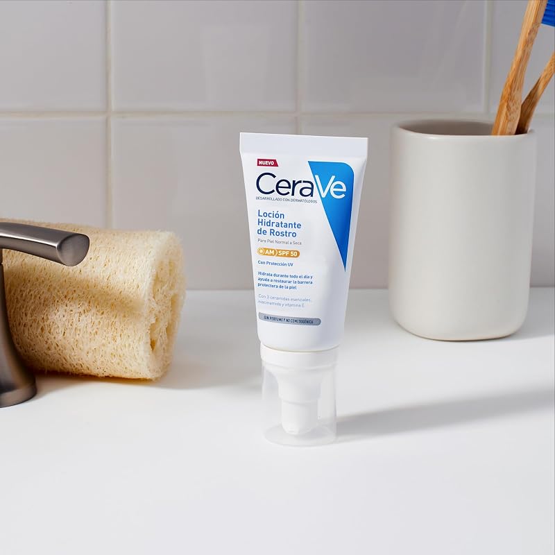 , Cerave Loción Hidratante Facial SPF 50, Crema hidratante día, 52 ml