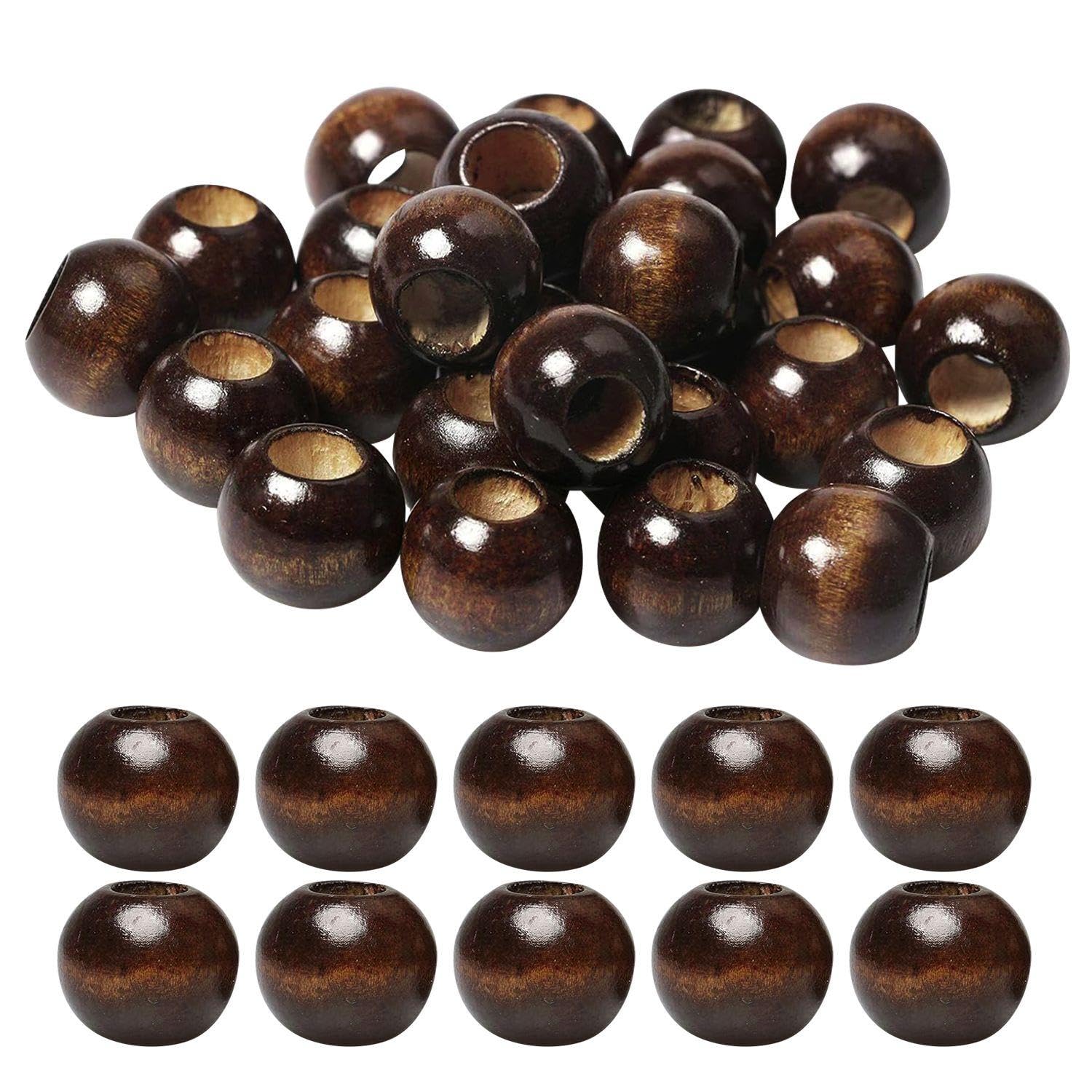 VEHYEGOI 50 Pieces Round Wood Beads, Wood Beads With Holes, Loose Beads For Crafts, Diy Jewelry Accessories, Beads For Stringing