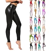 Shiny Metallic High Waist Stretch Leggings Womens Glossy Tummy Control Stretchy Tights Workout Leggings Pants