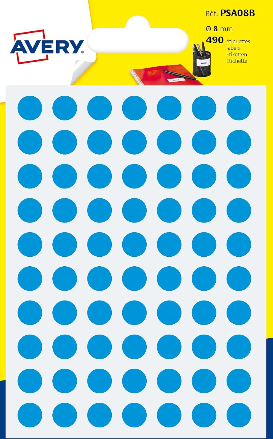 Avery 490 Circle Stickers, 8mm Diameter, Blue Small Round Dot Adhesive Labels