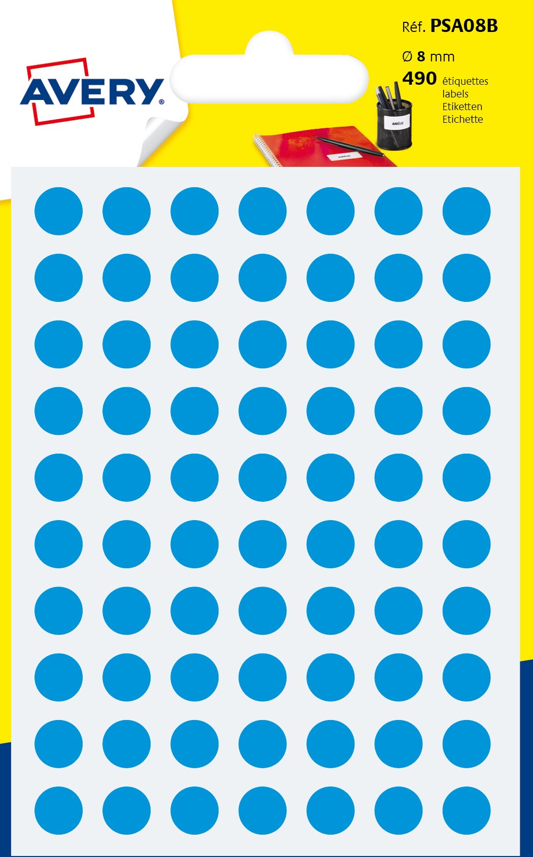 Avery 490 Circle Stickers, 8mm Diameter, Blue Small Round Dot Adhesive Labels
