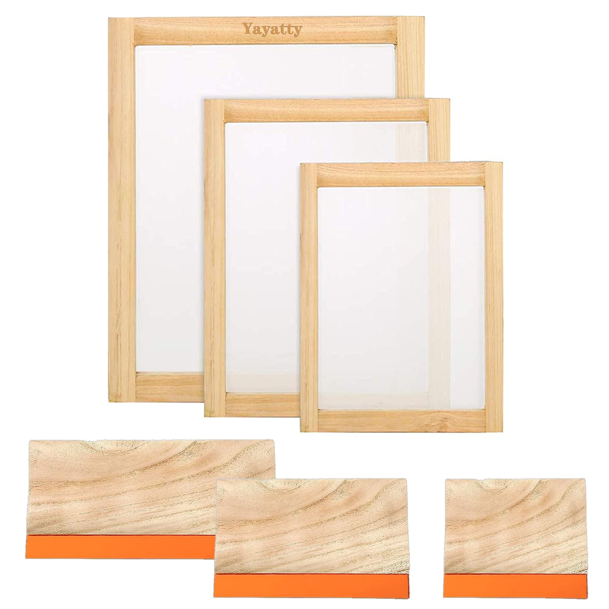 Yayatty 5 PCS Screen Printing Starter Kit - 3 Sizes Wood Silk Screen Printing Frames & Squeegees