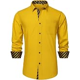 HISDERN Mens Business Dress Shirts Long Sleeve Casual Button Down Shirt Formal Inner Collar Contrast Shirt for Men Wedding