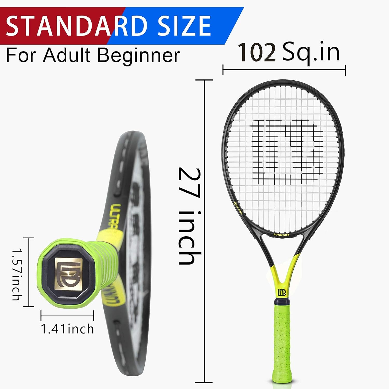 LUNNADE Adults Tennis Racket 27 Inch, Shockproof Carbon Fiber Tennis Racquet Light-Weight, Pre-Strung and Regrip, Suitable for Beginners to Intermediate Players : Sports & Outdoors