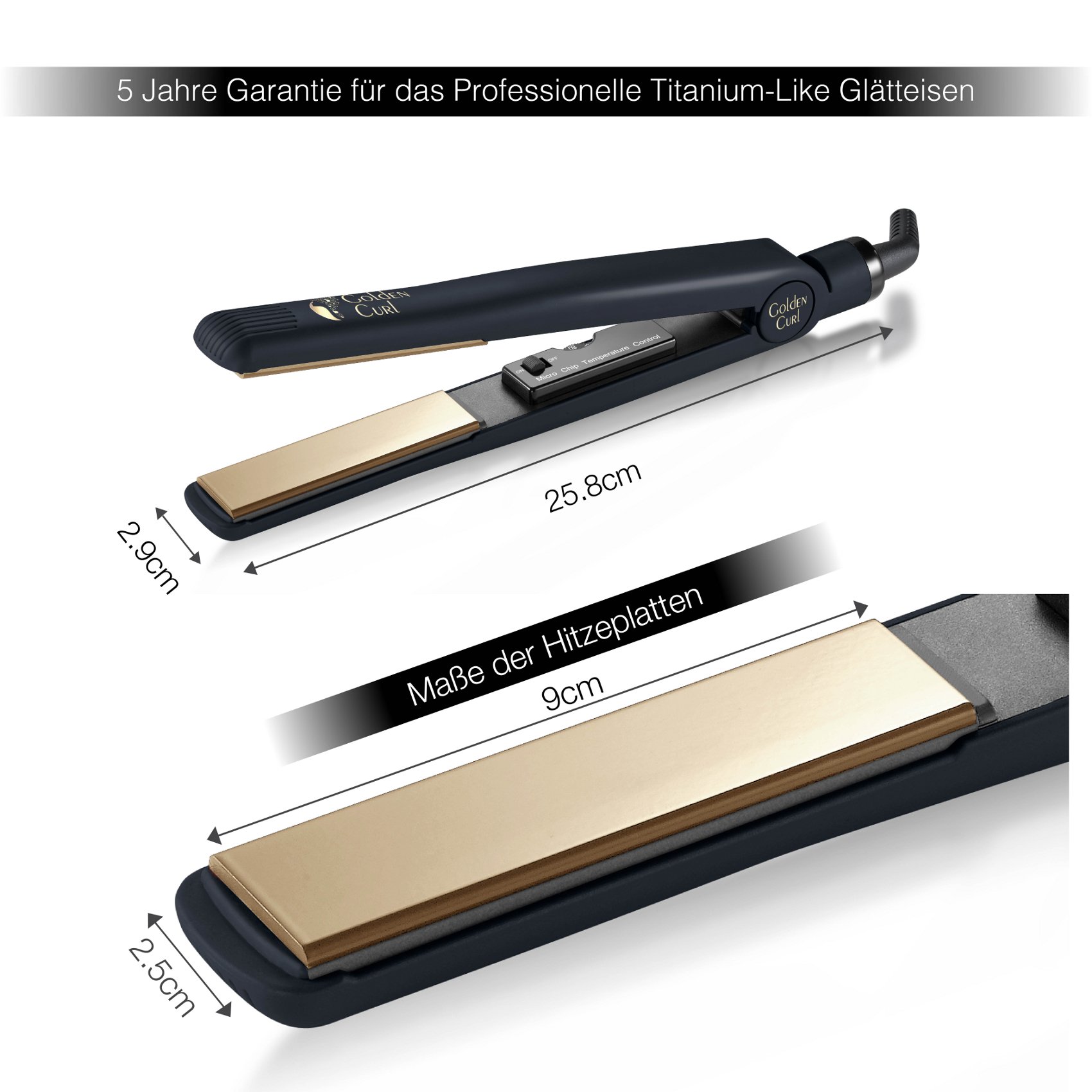 Golden Curl Glätteisen GL829 Haarglätter für alle Haartypen – unglaubliche 5 Jahre Garantie – Professioneller Hair Straightener (Gold)