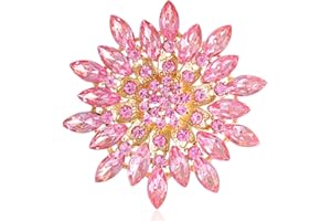 GYRMMUE Rhinestone Sunflower Brooch Pin Red Pink Flower Brooch Stylish Crystal Brooch Elegant Clothing Hat Bag Accessories Jewerly for Women