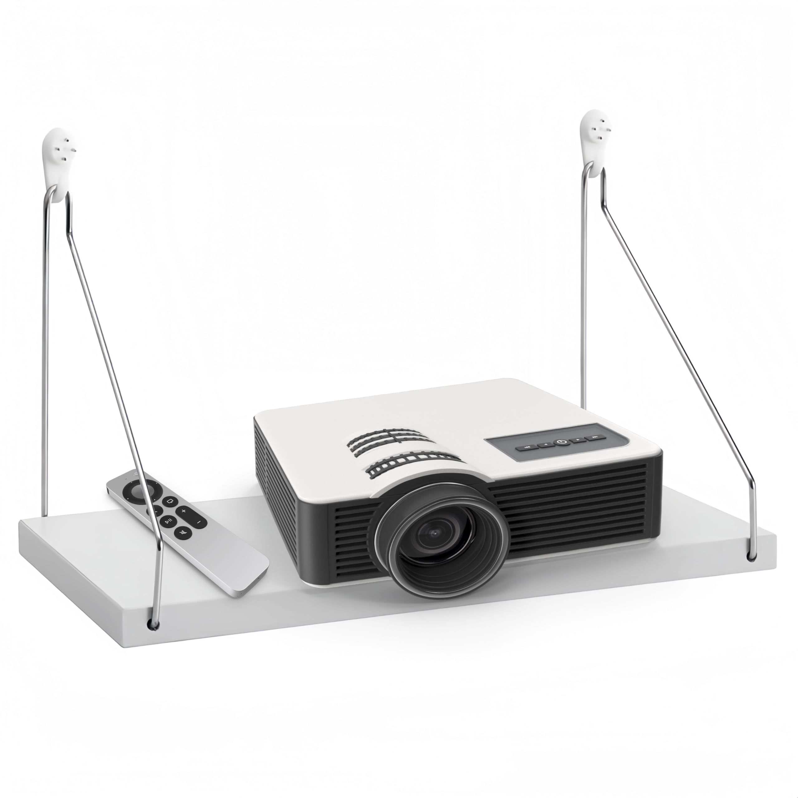 Photo 1 of Projector Shelf for Wall No Drilling, 15.75" x 7.87" Wooden Shelf Holds Up to 33 lb, Perfect for Projector, Xbox, PS5, DVD Player, Under TV Floating Shelf