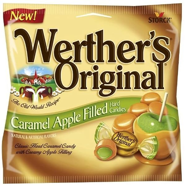 WERTHER’S ORIGINAL CARAMEL APPLE FILLED HARD CANDIES – INDIVIDUALLY WRAPPED HARD CANDIES FOR HALLOWEEN, PARTIES, OR SNACKS -2.65 OZ BAGS (PACK OF 6)