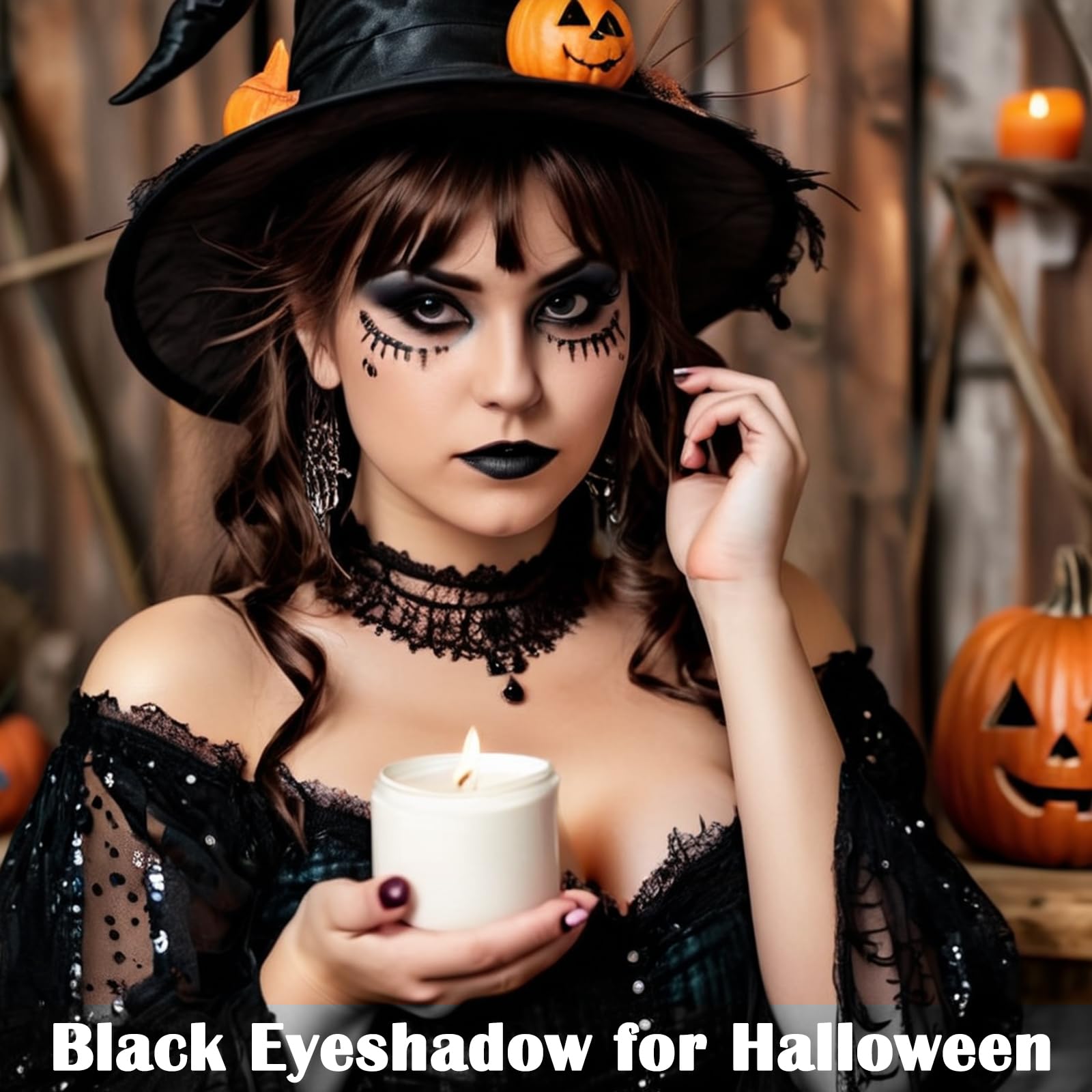 MEICOLY Black Eye Shadow with Mirror,Matte Single Eyeshadow for Halloween Elphaba Makeup,Pressed Powder Eyeshadow Makeup,Matte Shade Eyelid Color Eye Makeup for Women,High Pigment,Long Wear,Waterproof