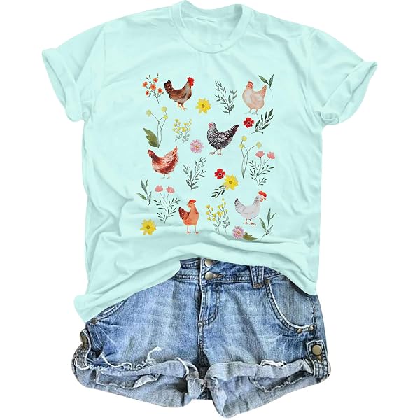 Funny Chicken Wildflower Shirt For Women - Casual Short Sleeve Farm T-Shirt, Country & Farmer Style - View #11