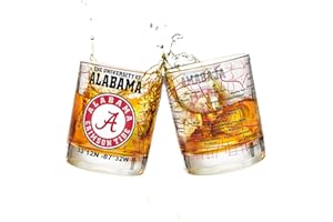 GREENLINE GOODS The University Of Alabama Whiskey Glass Set (2 Low Ball Glasses) - Contains Full Color Alabama Logo & Campus Map - Alabama Gift Idea for College Grads & Alumni - College Cocktail Glassware
