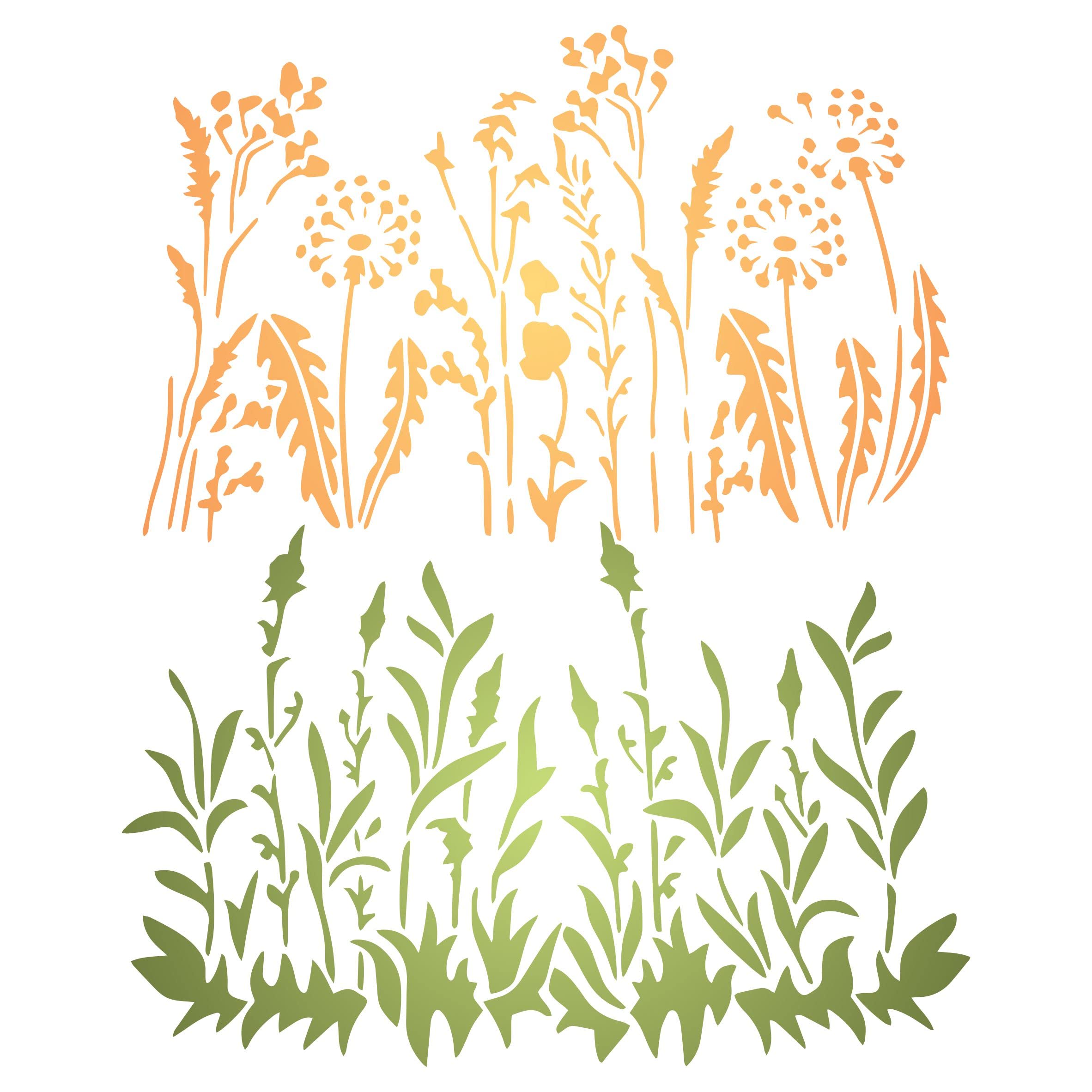 2X Dandelion Stencil, 2pc / 17.7 x 11.5 cm (S) - Use Border Grasses Flowers Layering to add Texture and Design to Mixed Media Backgrounds Stencils for Painting Template