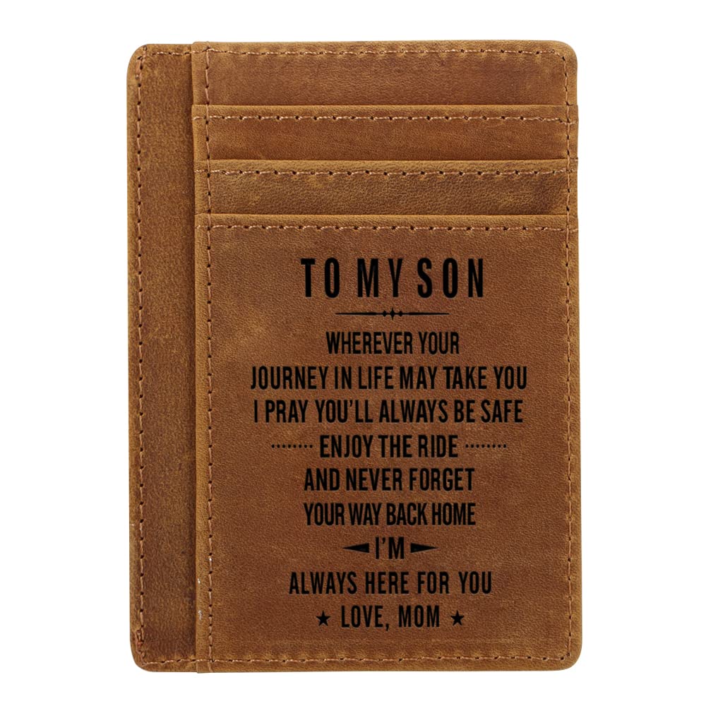 Kenon Engraved Pocket Wallet for Men,Personalized Minimalist Slim Leather Pocket Wallet for Husband Son Birthday Christmas (for Son from Mom)