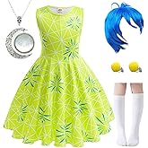 Magwei Girls Disgust Costume Joy Princess Dress Costume Kids Cosplay Dress up Halloween Birthday Christmas Outfits with Wig