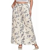 Plus Size Wide Leg Pants Woman Printed Flowy Pants with Pockets Casual Summer Pants Floral Beach Trousers