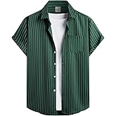 Hardaddy Men's Casual Striped Shirts Button Down Short Sleeve Blouse Summer Hawaiian Shirt