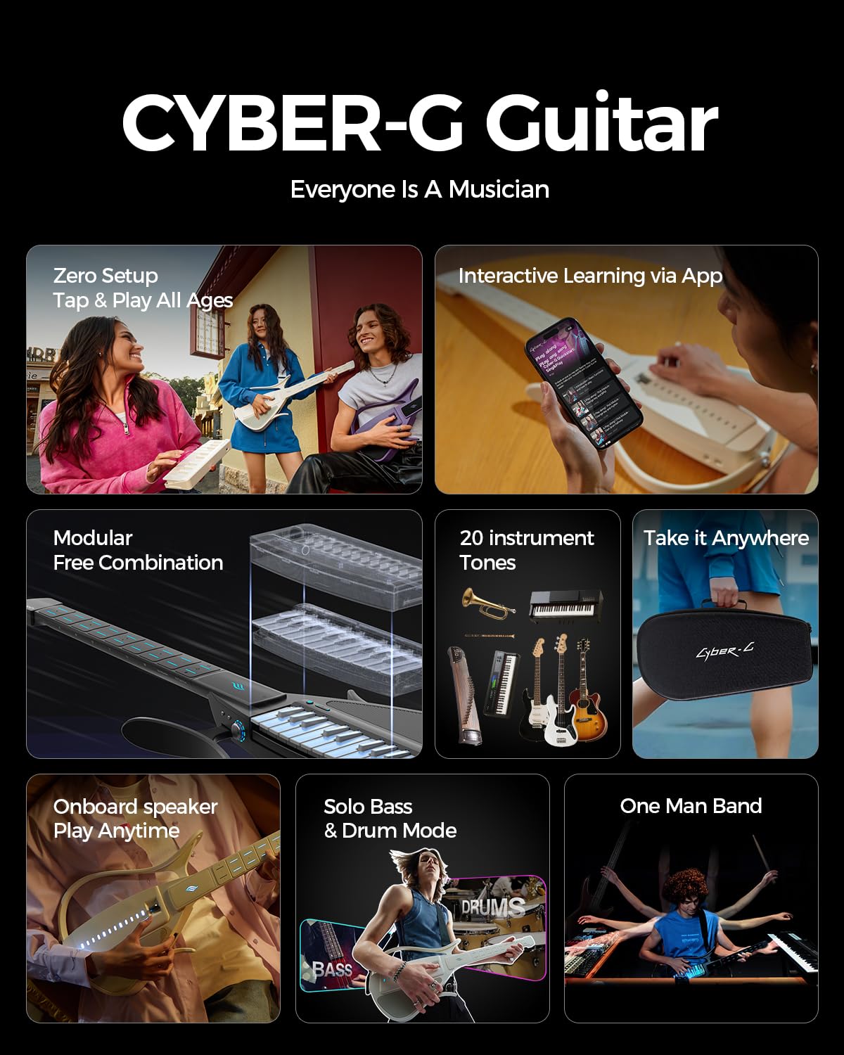 Enya Cyber ​​G - Smart Keytar mit beleuchteten Tasten, 24 Sounds, Drum & Bass, Bluetooth 5.2, integriertem Lautsprecher, USB-C OTG-Aufnahme, Akku, Tasche und Tragegurt 7