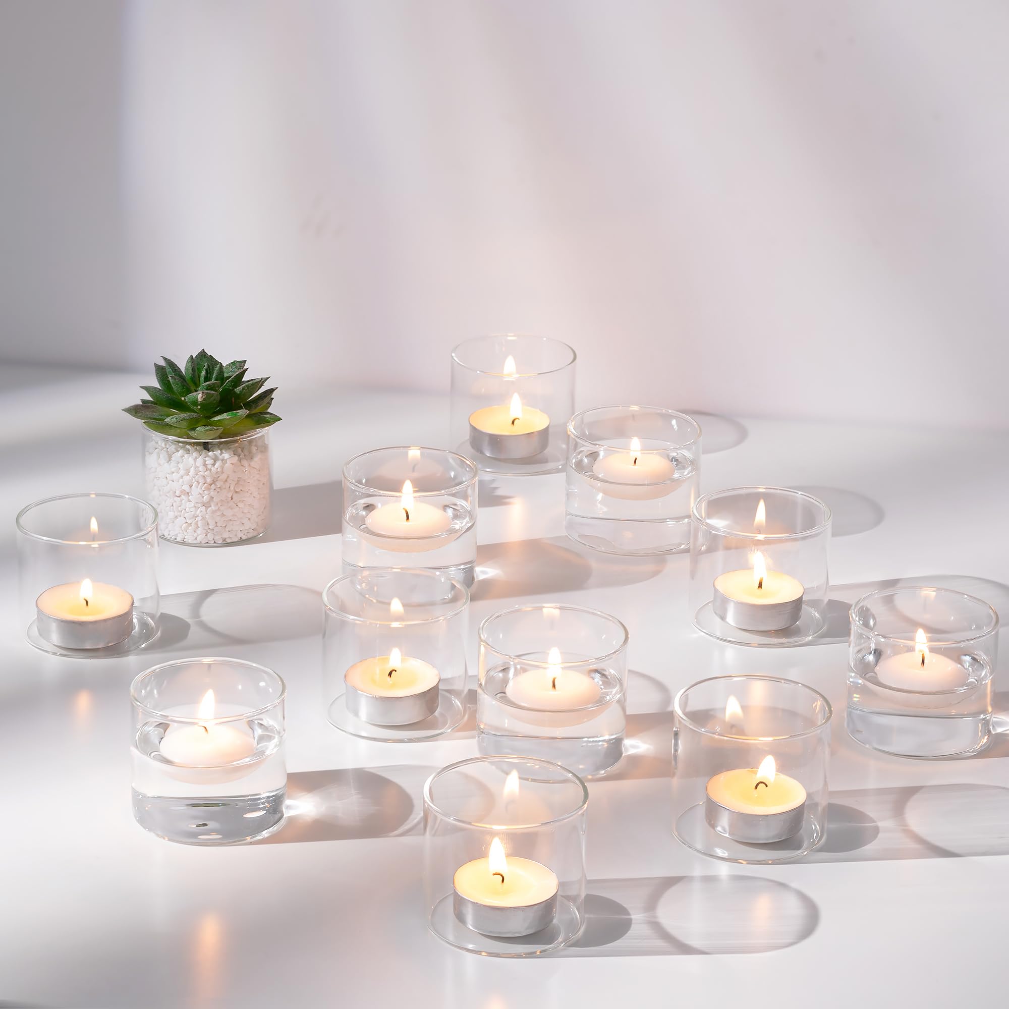 NUPTIO Set of 12 Clear Votive Tea Light Glass Candle Holders, Tea Light Holder Set, Table Candle Holder, 5.7cm W x 5cm H, Ideal for Parties Wedding Christmas Events Aromatherapy and Everyday Use