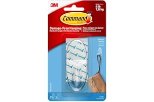 3M Command 17093CLRES Adhesive Hanging Hook, Large, Holds 4lbs, Clear