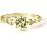 Fimewon Promise Rings for Her 18K Gold Plated Rings Dainty Vintage Peridot/Alexandrite Engagement Ring Gold Jewelry Non Tarnish Gifts for Women Size 5-10