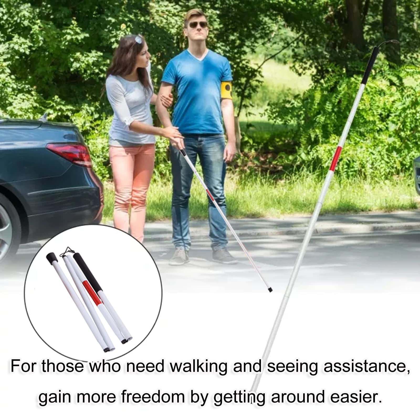 Baitaihem Folding Blind Cane Reflective Red Folding Walking Stick for Vision Impaired and Blind People