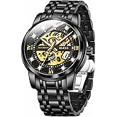 OLEVS Mens Automatic Watch Skeleton Diamond Luxury Mechanical Self Winding Dress Wrist Watch Waterproof Luminous