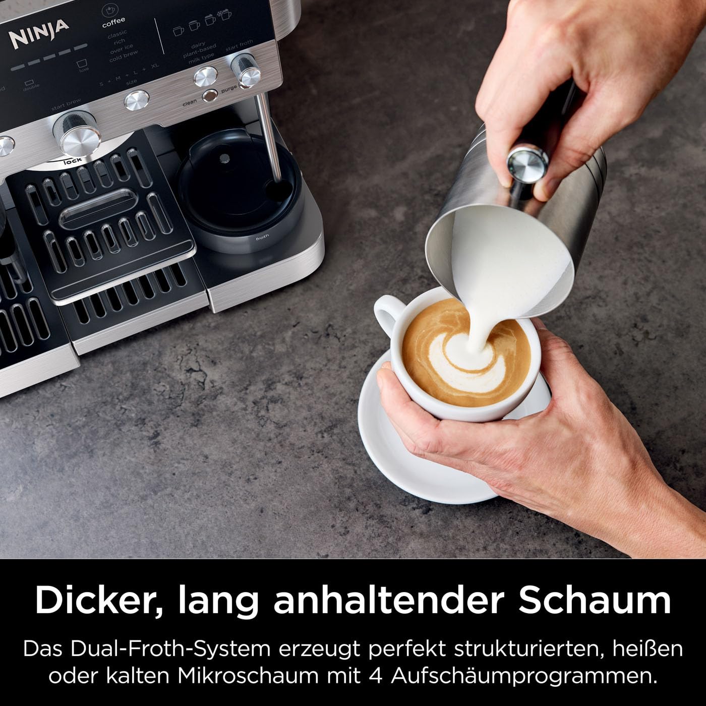 Ninja Luxe Premier 3-in-1-Kaffeemaschine mit Mahlwerk und Aufschäumer für Latte, Cappuccino, Cold Brew & Espresso, einfache Handhabung, 4 Voreinstellungen zum Aufschäumen, Silber, ES601EU 6