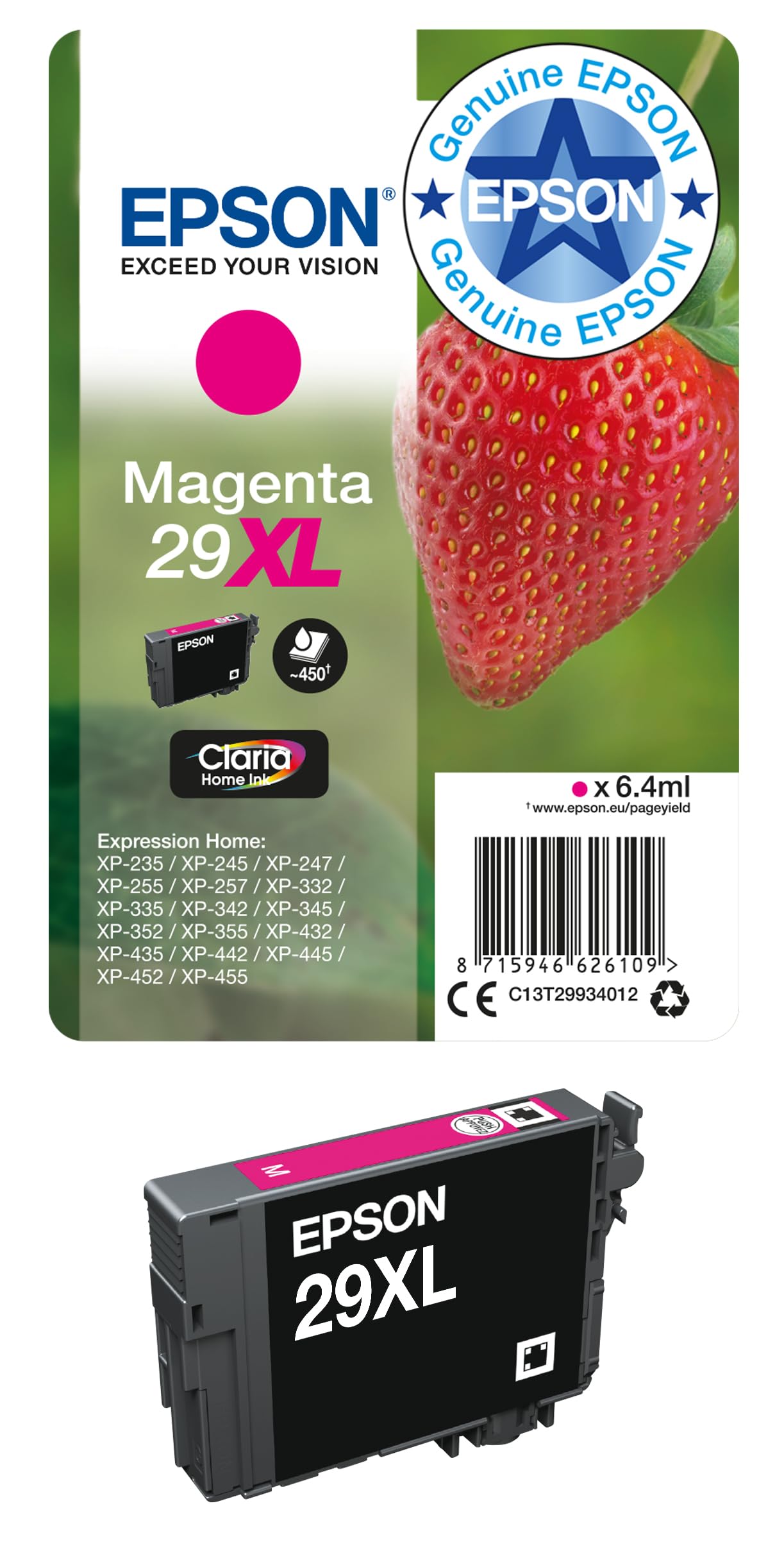 Epson Strawberry Ink Cartridge for Expression Home XP-445 Series - Magenta,XL