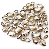 Rhinestones for Crafting, 50pcs Sew on Rhinestones Flatback Crystal Rhinestones Mixed Shapes with Metal Claw for Craft Clothes Jewelry Shoes Bags DIY Decoration (Champagne)