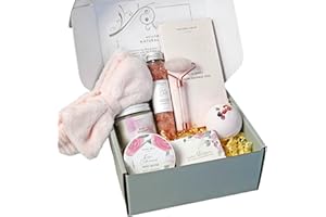 NATURAL AMOR LOS ANGELES Natural Amor Relaxing Spa Gift Set for Women,Luxurious Bath Gift for her,7pc Bath & Body Gift Including Soap, Body Butter, Soy Candle, Bath Bomb