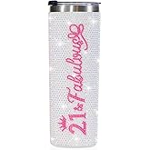 Onebttl 21st Birthday Gifts for Women, Girl, Her -20oz/590ml Stainless Steel Insulated Tumbler with Straw & Lid - 21 & Fabulous (Bling)