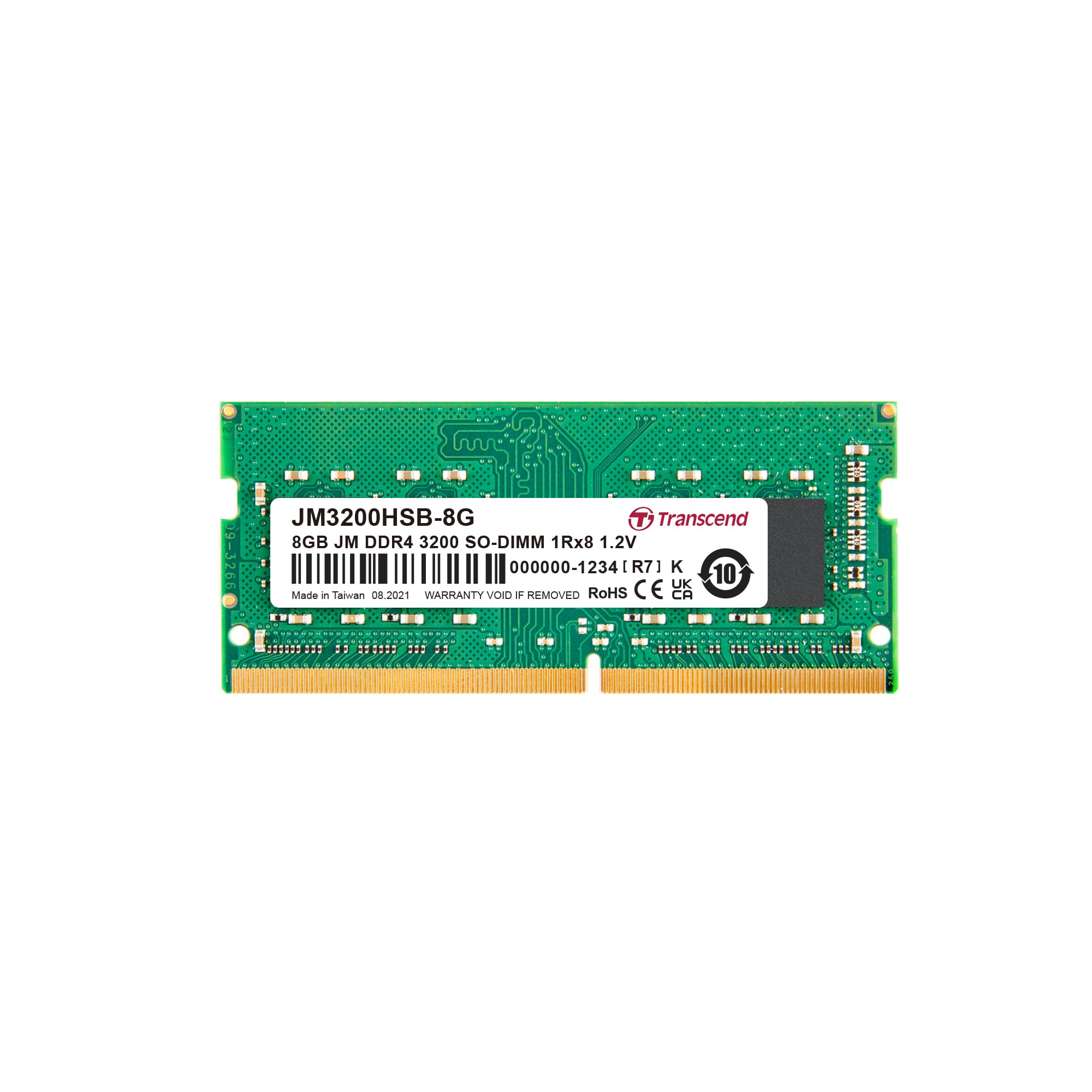 Transcend JetRam 8GB DDR4 RAM 3200MHz Unbuffered SO-DIMM 1Rx8 CL22 1.2V, JM3200HSB-8G